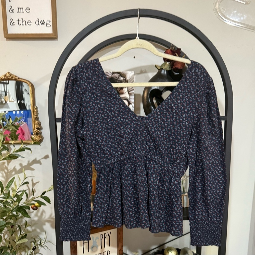 Madewell Blue Peplum Blouse Fitted Style size xs